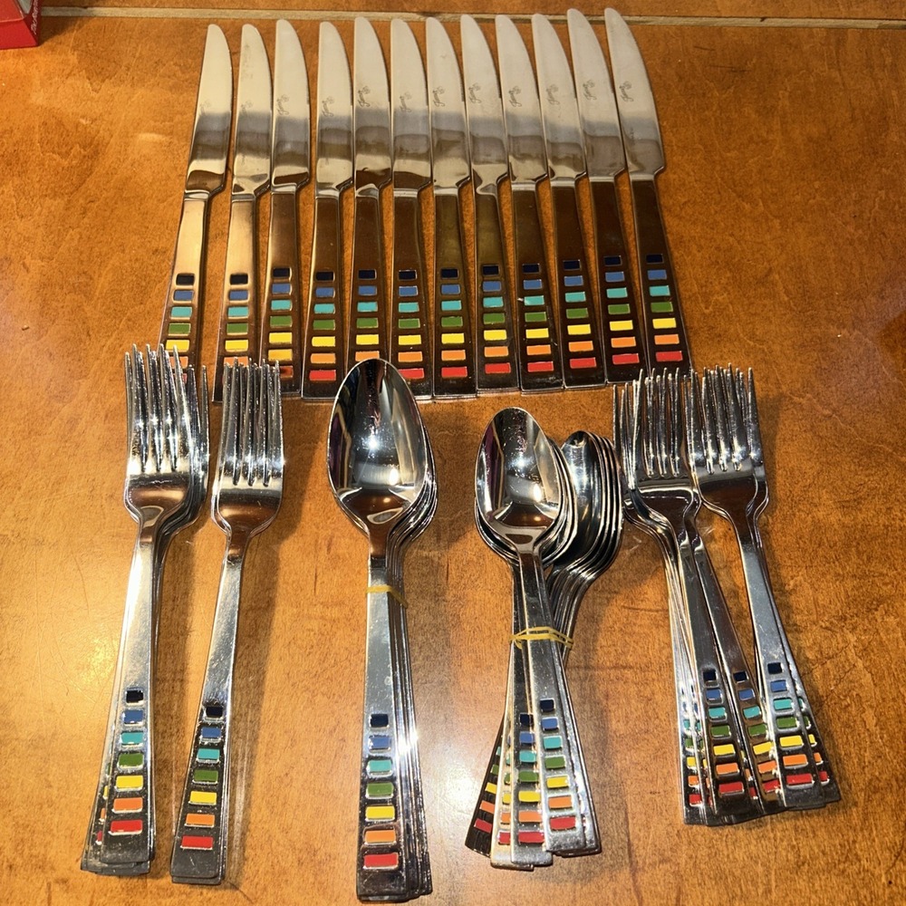 FIESTA Fiestaware 57 Pc Flatware Set Celebration Masquerade Rainbow Used